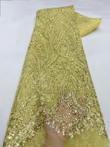 NI.AI Nuovo Design Tessuto Ricamato con Motivi Simmetrici, Pizzo in Rete con Paillettes e Perle, Tessuto in Pizzo con Paillettes - Product Image 5