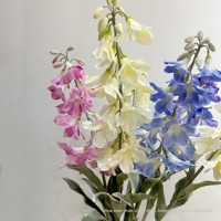 Fleurs artificielles de Delphinium noir à tige unique, effet floqué, pour accessoires de photographie de mariage, décoration intérieure, vente en gros