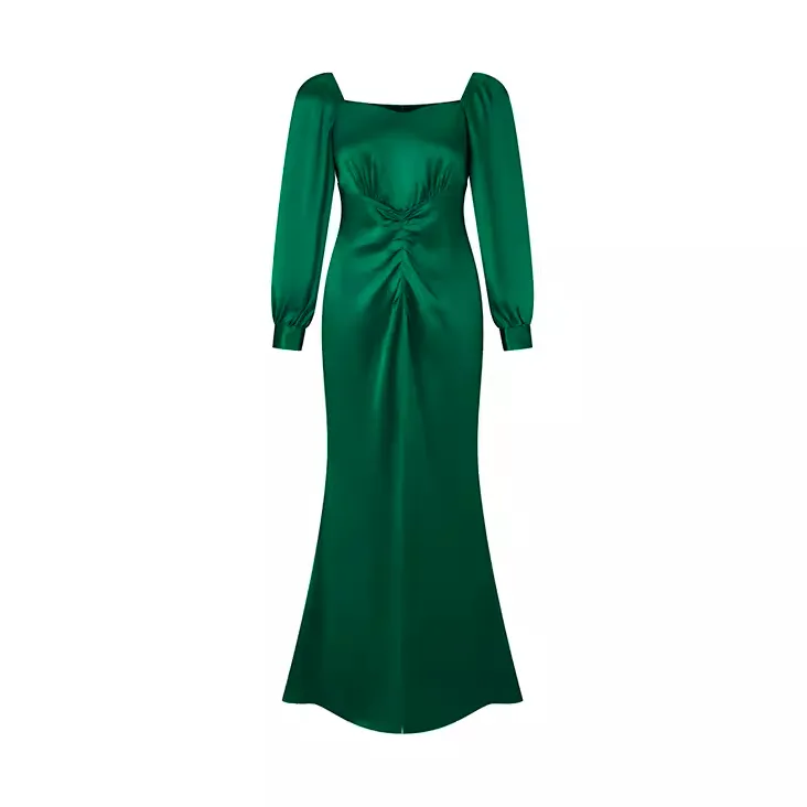 فستان سيدات أنيق للصيف بأكمام طويلة بتصميم على شكل زمرد أخضر غير رسمي من الموردين المُصنّع حسب الطلب