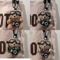 Pendentif en peluche ours appareil photo tissé à la main, style mignon, breloque pour sac et bagages, porte-clés, cadeau pour couples