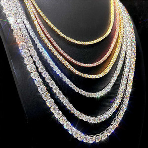 Collier de tennis personnalisé en gros avec diamants Moissanite en grappe 6mm 3mm 5mm, collier de tennis VVS entièrement pavé de diamants - Product Image 2
