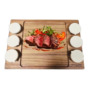Bandeja para servir alimentos de madera cuadrada extra grande de primera calidad con tazas de acero inoxidable para tabla de charcutería en la cocina - Product Image 1