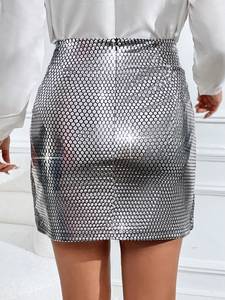 Falda Tubo Ajustada Metálica con Estampado de Escamas de Pescado para Mujer, Cintura <span class=keywords><strong>Natural</strong></span>, Tejido Transpirable, Diseño Plisado, Color Sólido - Product Image 2