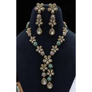 Green Wedding Polki <b>Bridal</b> Necklace <b>Jewelry</b> <b>Set</b> Rajsthani Polki <b>Jewelry</b> Indian <b>Bridal</b> Polki Necklacce Earrings <b>Set</b> - Product Image 4