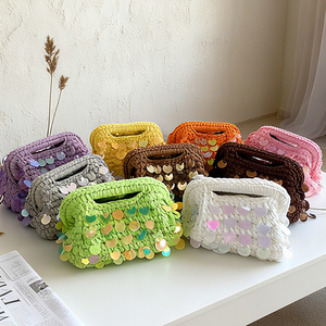 Sac de soirée de luxe fait main en crochet à sequins, pochette de <span class=keywords><strong>mariage</strong></span> scintillante pour femme - Sac à main de fête élégant et chatoyant & Pochette de créateur - Product Image 1