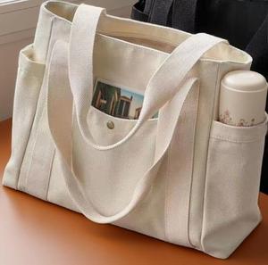 กระเป๋าผ้าแคนวาสมีช่องด้านนอก ใช้ซ้ำได้สำหรับใส่ของช้อปปิ้ง - Product Image 4