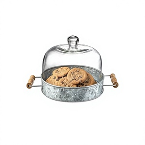Servidor de pasteles galvanizado con tapa de vidrio, calidad premium, forma redonda, para servir chocolates y frutas, de Home Arts - Product Image 1