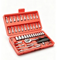Jeu de clés à douilles de 46 pièces, 1/4 pouce, en acier au chrome-vanadium, design allongé, kit de douilles à cliquet pour l'entretien automobile