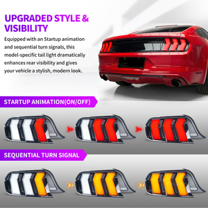 Feux arrière LED archaïques pour Ford Mustang GT350 GT550 S550 <span class=keywords><strong>2015</strong></span> à 2023, feux arrière Mustang 2018 avec animation séquentielle (transparent) - Product Image 5