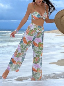 2025 New European and American Sexy Bikini Mesh Long <strong>Pants</strong> Three Piece Set Split Women's Swimsuit