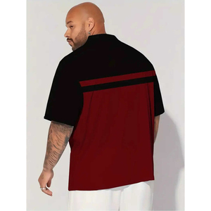 Polo à demi-zip pour <span class=keywords><strong>homme</strong></span> grande taille, manches courtes, color block, décontracté, noir et rouge contrastant, pour le golf et le quotidien - Product Image 2