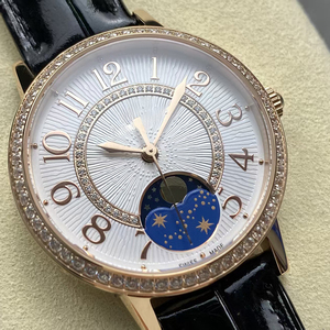 Montre de luxe pour femme, classique, automatique, phase de lune, cristal saphir, boîtier en acier inoxydable 34 mm, bracelet noir, étanche 50 bars - Product Image 2