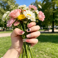 Faux ongles courts carrés en PMMA avec strass et nœuds personnalisés pour la vente en gros