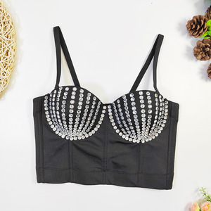 <strong>Women</strong> Black Rhinestone Corset Bustier <strong>Top</strong> With Underwire Padded Cup Crystal Crop <strong>Top</strong> <strong>for</strong> Party Club Stage Performance Outerwear - Product Image 2