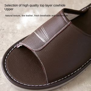 Chaussons d'été unisexe en cuir de vachette à bout ouvert, grande taille, respirants, antidérapants, avec semelle extérieure en PVC épaissie - Product Image 2