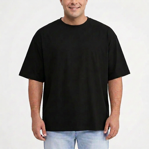 T-shirt à manches courtes surdimensionné pour homme, noir, 100% coton, col rond, coupe décontractée, jersey uni, streetwear - Product Image 1