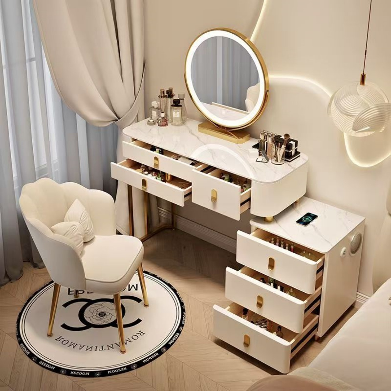 faux leather dressing table SlayStation Maison Faux Leather Premium Vanity Table w/ RGB Light + Vanity Mirror Bundle, Black main image 1