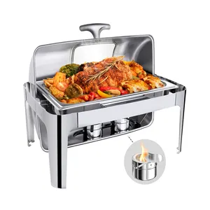 Hot Hotel Products Cheap Cookware Set Commercial Buffet Stove Food Warmer Stainless Steel 304 Roll Top Chafing Dish