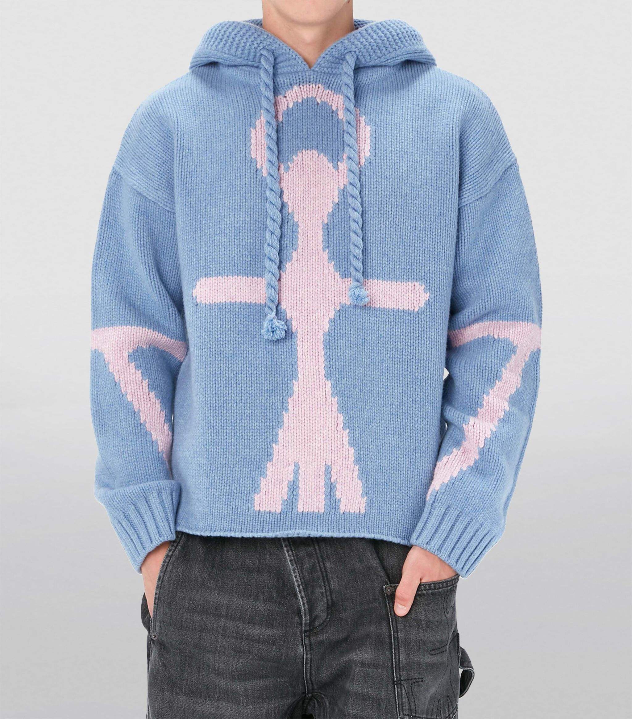 Sudadera con capucha de lana merino personalizada 100% suéter de punto estampado de manga larga Jacquard Sudadera con capucha para hombre