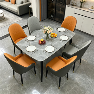 Modern Rectangular Marble Top <b>Dining</b> Table with Metal Legs and Orange PU Leather <b>Chairs</b> for Home <b>Dining</b> Furniture - Product Image 6