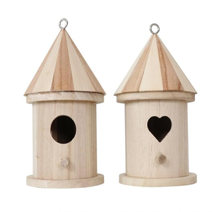 Nhà chim gỗ nguyên khối hiện đại chưa hoàn thiện, có móc treo trang trí sân vườn và hiên nhà - Product Image 1