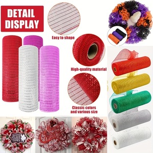 Dekorasi Natal gulungan jaring goni poliester untuk dekorasi Natal karangan bunga 10 "pita jaring Foil metalik karangan bunga PP - Product Image 2