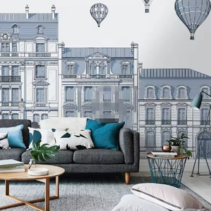 Papier adhésif bleu d'architecture de <span class=keywords><strong>Paris</strong></span> pour le papier peint européen de style de murs - Product Image 4