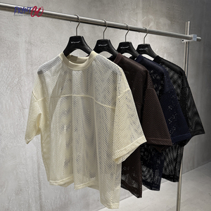 T-shirts pour hommes sur mesure de haute qualité, col rond oversize, maillot de football universitaire, maillot de football en mesh boxy, personnalisable - Product Image 1
