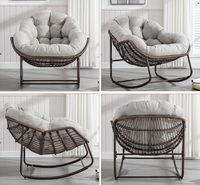 Modern Minimalist Lin-Utrend Lounge Chair Set for Indoor/Outdoor Use - Oversized Rocking Chair with Upholstered Papasan Design