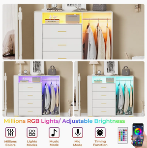<span class=keywords><strong>Commode</strong></span> améliorée avec armoire à bijoux <span class=keywords><strong>et</strong></span> lumière LED <span class=keywords><strong>Commode</strong></span> polyvalente avec porte-vêtements <span class=keywords><strong>et</strong></span> pieds dorés - Product Image 6