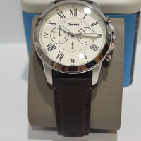 Montre chronographe classique rétro pour homme, bracelet en cuir marron, chiffres romains, cadran blanc, étanche, mouvement à quartz FS.