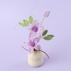 Clematis Florida Potted Plant Knitting DIY Yarn Finished Product Home Decor Crochet Artificial Flower <b>Ornament</b> Christmas Gifts - Product Image 2