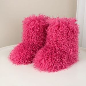 รองเท้าบูทหิมะผู้หญิงแบบหนาบุซับใน แฟชั่นสไตล์เรโทรคลาสสิก รองเท้าบูทหิมะผู้หญิงแบบสวมเดินสบาย พื้นหนา ผ้าฝ้ายตาข่าย แต่งเชือกผูก - Product Image 1