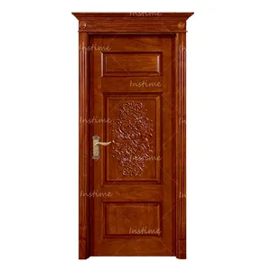 Instime círculo gráfico inset design decorativo, vermelho oak segurança porta de madeira sólida para sala de estar