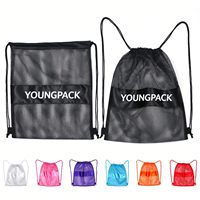Sac à cordon en filet durable et recyclable avec logo personnalisé imprimé, sac de rangement pour ballon de basket