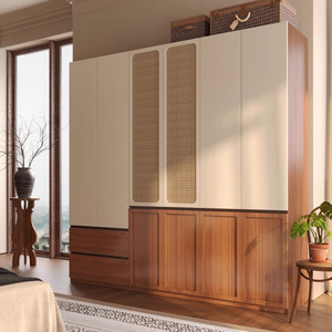 <span class=keywords><strong>Armoire</strong></span> moderne en bois avec accents en <span class=keywords><strong>rotin</strong></span>, meuble de rangement multifonctionnel pour chambre à coucher, meuble de placard de style nordique - Product Image 2