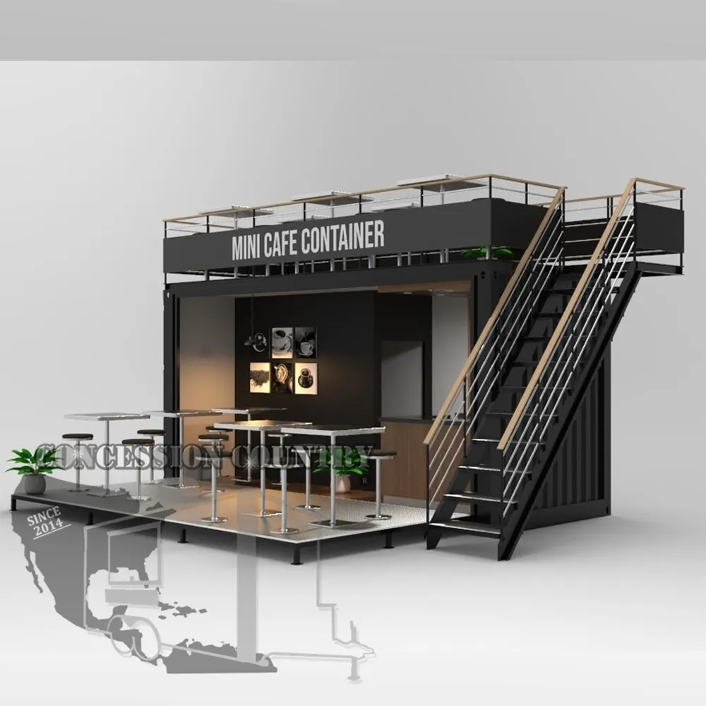 2022 सस्ते कंटेनर कॉफी रेस्तरां बार कैफे कियोस्क स्टील पूर्वनिर्मित शिपिंग कंटेनर तह विंडोज के साथ दुकान