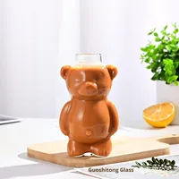 Mignon en forme d'ours de haute valeur créative Style américain nouvelle tasse en verre Couples résistant à la chaleur lait thé café eau