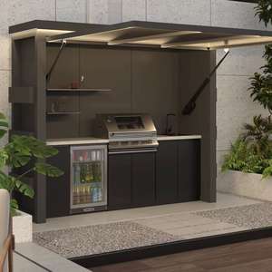 Abri de cuisine extérieur en acier inoxydable avec résistance au vent et à la pluie, équipé d'un évier et d'un réfrigérateur - Product Image 3