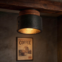 Plafonnier moderne en pierre noire avec dessus en bois, lampe décorative d'intérieur