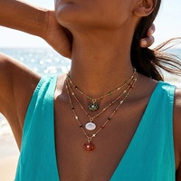 Colliers pendentifs en chaîne de perles plaquées or en acier inoxydable avec breloque en pierre naturelle ovale pour bijoux féminins