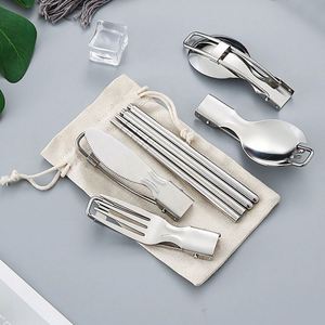 Ensemble de couverts de voyage pliables en acier inoxydable avec logo personnalisé, cuillère, fourchette, couteau, pour les événements en plein air, cadeaux promotionnels - Product Image 6
