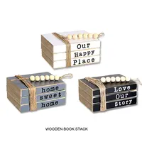 लाइव जीवन हंसी शब्द पुस्तक ढेर के साथ ठोस लकड़ी मोती 3 Asst सजावटी स्टैकिंग उपहार बक्से