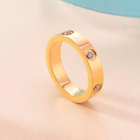 Bague clou classique en acier inoxydable pour couples, plaquée or 18 carats, six diamants, bijoux de mode pour hommes et femmes, bague clou étanche
