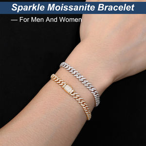 สร้อยข้อมือแบบ Cuban Link  ทองคำขาว 6 มม. เงินแท้ 925 ประดับเพชรโมอิสซาไนต์ VVS  เครื่องประดับโมอิสซาไนต์แบบ Iced Out สำหรับผู้ชายและผู้หญิง - Product Image 5