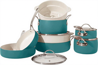 Ensemble de 12 casseroles et poêles en aluminium avec revêtement céramique antiadhésif non toxique vert sauge
