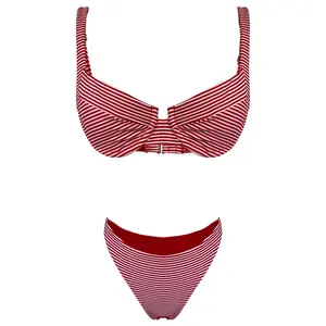 Manufacturer customized Fashion Stripe Women's Two Piece Bikini Sexy Swimsuit swimwear beachwear