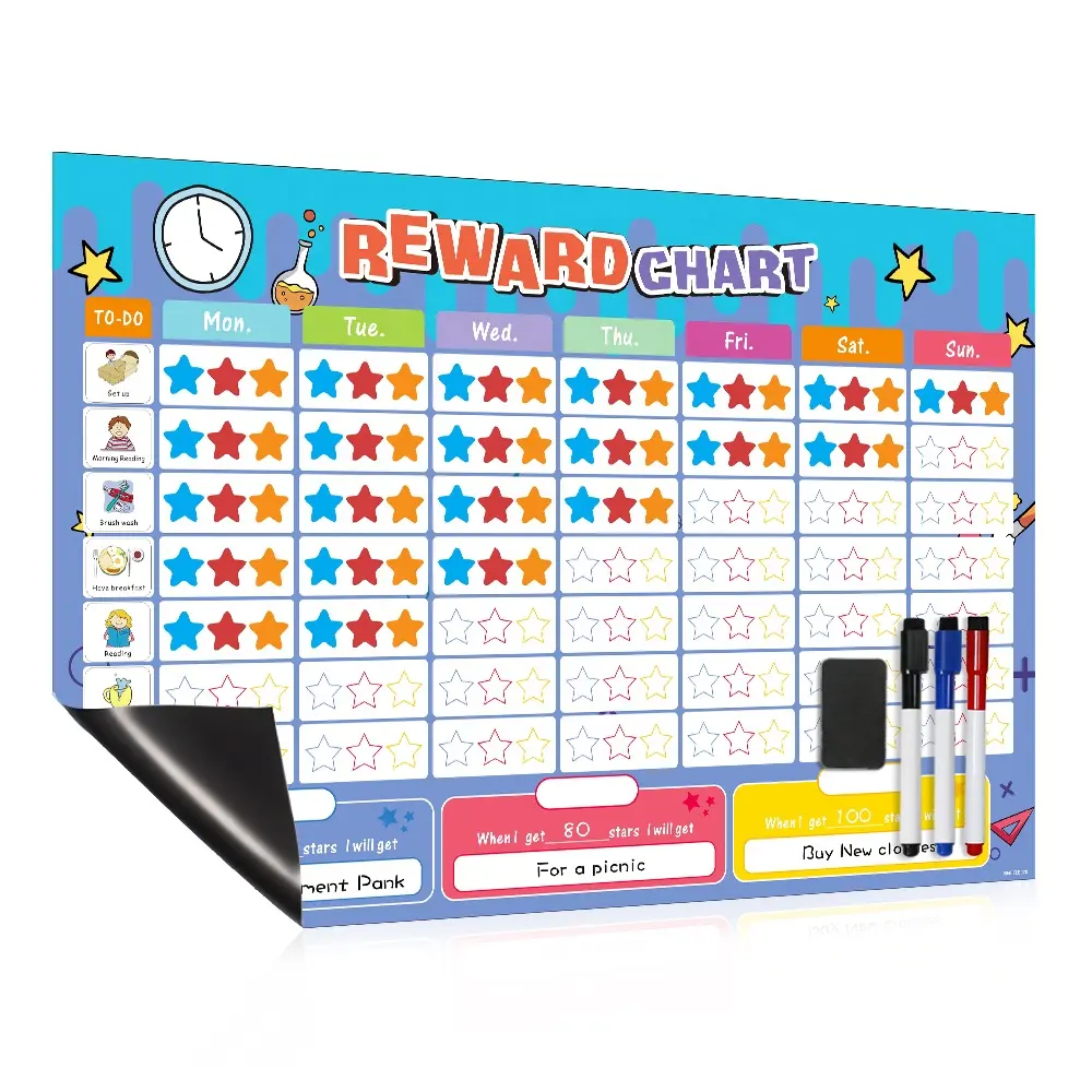 Personalizado magnético seco borrar los niños semanal planificador diario recompensa calendario comportamiento gráfico