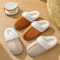 Nouvelles pantoufles d'intérieur chaudes pour femmes, multicolores, pantoufles d'hiver pour femmes, antidérapantes, avec bordure en fourrure TPR, pantoufles de maison