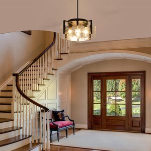 Lustre moderne de style farmhouse à 4 lumières noires pour salle à manger, <span class=keywords><strong>luminaire</strong></span> <span class=keywords><strong>suspendu</strong></span> en verre martelé, décoration de luxe, <span class=keywords><strong>luminaire</strong></span> pour <span class=keywords><strong>îlot</strong></span> de <span class=keywords><strong>cuisine</strong></span> - Product Image 3